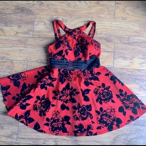 Red and black cocktail dress